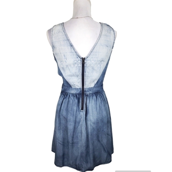 Miss Me Denim Chambray Blue Mini Flare Dress Skater Western Size M Rodeo. - Picture 8 of 12